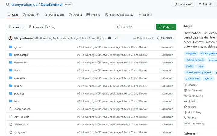DataSentinel repository on GitHub